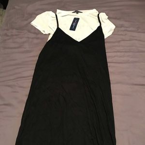 Slip dress with mesh shirt underneath